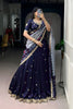 Navy Blue Embroidered Lehenga Set with Designer Printed Dupatta