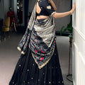 Midnight Black Embroidered Lehenga Set with Designer Printed Dupatta