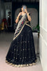 Midnight Black Embroidered Lehenga Set with Designer Printed Dupatta