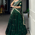 Emerald Green Embroidered Lehenga Set with Designer Printed Dupatta