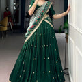 Emerald Green Embroidered Lehenga Set with Designer Printed Dupatta