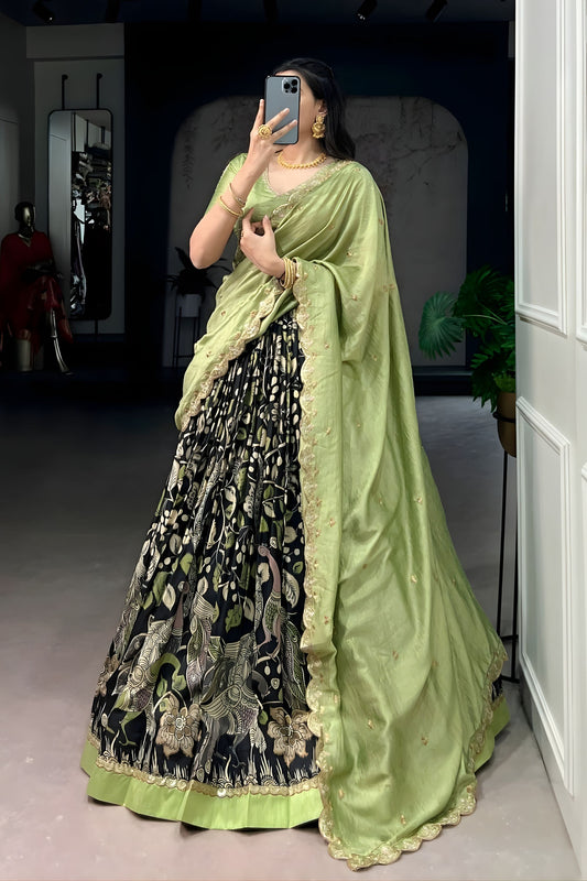 Pista Green Printed Lehenga Set with Embroidered Dupatta