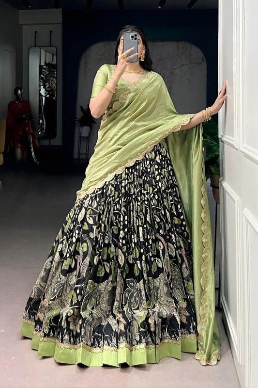 Pista Green Printed Lehenga Set with Embroidered Dupatta