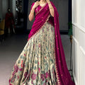 Magenta Floral Printed Lehenga Set with Embroidered Dupatta