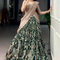 Bottle Green Floral Printed Lehenga Set Embroidered Dupatta