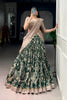 Bottle Green Floral Printed Lehenga Set Embroidered Dupatta