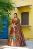 Elegant Rust Orange Kalamkari Printed Lehenga Choli Elephant Motif Border Dupatta