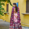 Elegant Pink Kalamkari Printed Lehenga Choli Elephant Motif Border Designer Dupatta