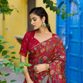 Elegant Grey Kalamkari Printed Lehenga Choli Elephant Motif Border Designer Dupatta