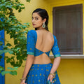 Royal Blue Kalamkari Printed Lehenga Choli Elephant Motif Border Dupatta
