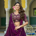 Elegant Wine Purple Embroidered Lehenga Choli Designer Dupatta for Wedding