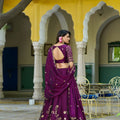 Elegant Wine Purple Embroidered Lehenga Choli Designer Dupatta for Wedding