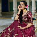 Elegant Maroon Embroidered Lehenga Choli Designer Dupatta Wedding