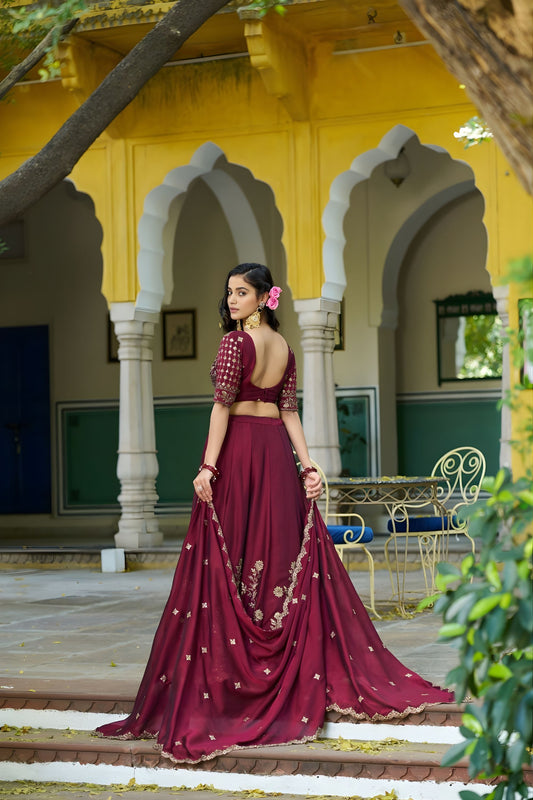 Elegant Maroon Embroidered Lehenga Choli Designer Dupatta Wedding