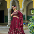 Elegant Maroon Embroidered Lehenga Choli Designer Dupatta Wedding