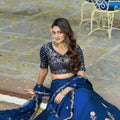 Elegant Navy Blue Embroidered Lehenga Choli Designer Dupatta Wedding