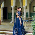 Elegant Navy Blue Embroidered Lehenga Choli Designer Dupatta Wedding