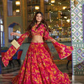 Elegant Hot Pink Floral Printed Lehenga Choli Designer Dupatta for Wedding