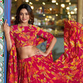 Elegant Hot Pink Floral Printed Lehenga Choli Designer Dupatta for Wedding