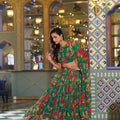 Elegant Emerald Green Floral Printed Lehenga Choli Dupatta Wedding