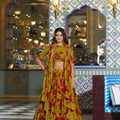 Elegant Mustard Yellow Floral Printed Tiered Lehenga Choli Dupatta