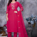 Elegant Rani Pink Viscose Embroidered Straight Salwar Suit Designer Dupatta