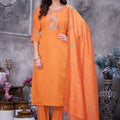 Graceful Orange Embroidered Straight Salwar Suit Designer Dupatta