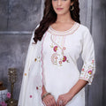 Elegant White Embroidered Straight Salwar Suit Designer Dupatta