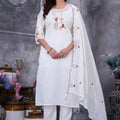 Elegant White Embroidered Straight Salwar Suit Designer Dupatta