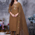 Elegant Coffee Brown Embroidered Straight Salwar Suit Designer Dupatta
