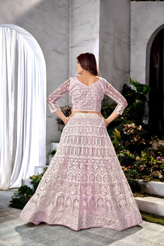 Elegant Lavender Embroidered Lehenga Choli Designer Net Dupatta Wedding