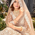 Vibrant Beige Heavy Embroidered Lehenga Choli Designer Net Dupatta For Wedding