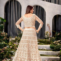 Vibrant Beige Heavy Embroidered Lehenga Choli Designer Net Dupatta For Wedding