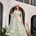 Beautiful Mint Green Heavy Embroidered Lehenga Choli Designer Net Dupatta