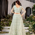 Beautiful Mint Green Heavy Embroidered Lehenga Choli Designer Net Dupatta