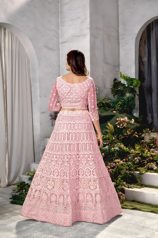 Beautiful Baby Pink Heavy Embroidered Lehenga Choli with Designer Net Dupatta
