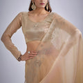 Elegant Beige Kanjivaram Pure Silk Saree Heavy Embroidered Border Blouse Piece