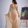 Elegant Beige Kanjivaram Pure Silk Saree Heavy Embroidered Border Blouse Piece