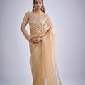 Elegant Beige Kanjivaram Pure Silk Saree Heavy Embroidered Border Blouse Piece