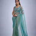 Royal Sea Green Kanjivaram Pure Silk Saree  Embroidered Border Blouse Piece