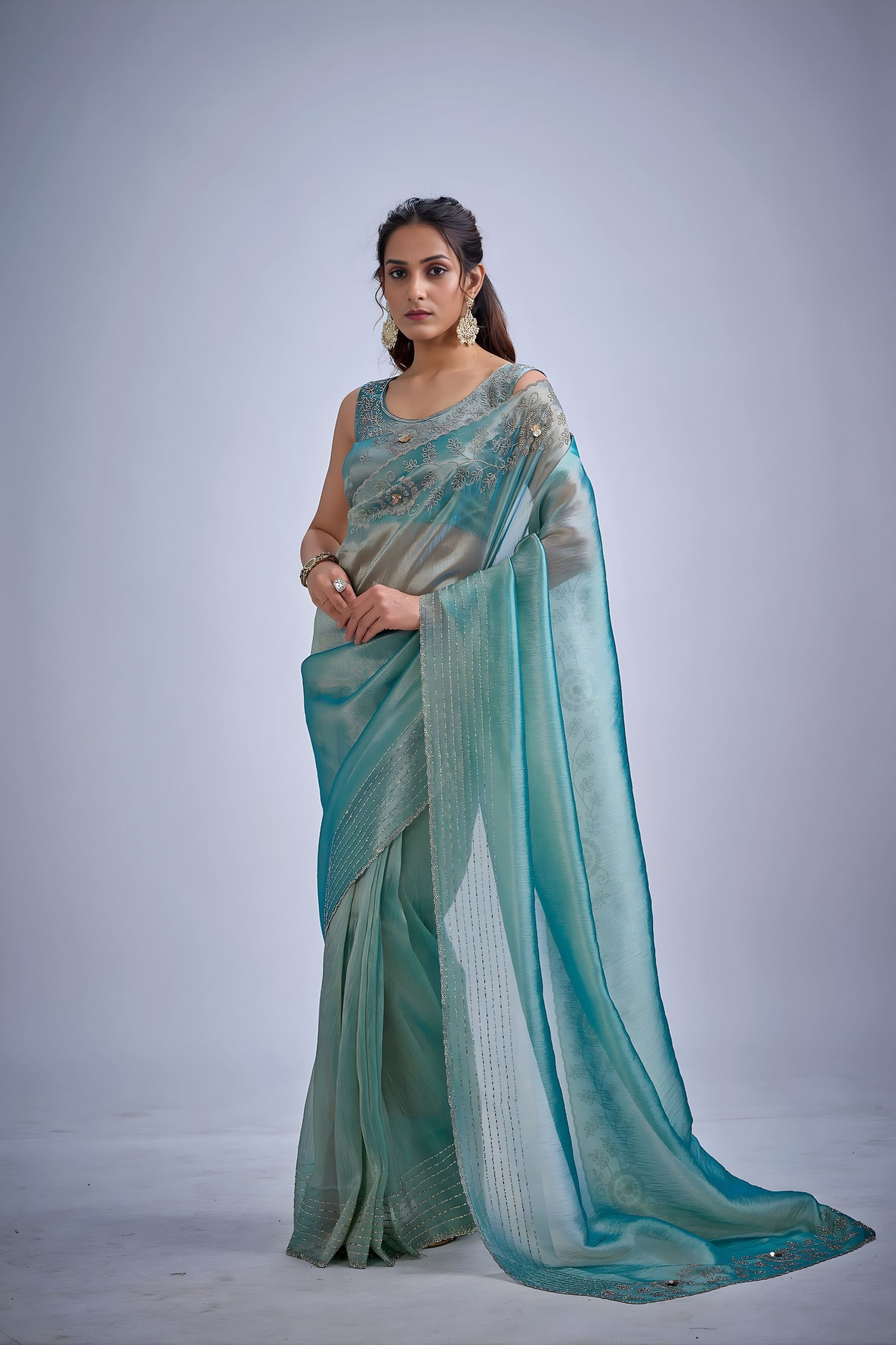 Royal Sea Green Kanjivaram Pure Silk Saree  Embroidered Border Blouse Piece