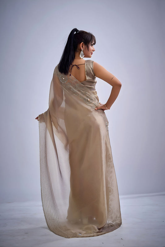 Elegant Golden Kanjivaram Pure Silk Saree Heavy Embroidered Border Blouse Piece