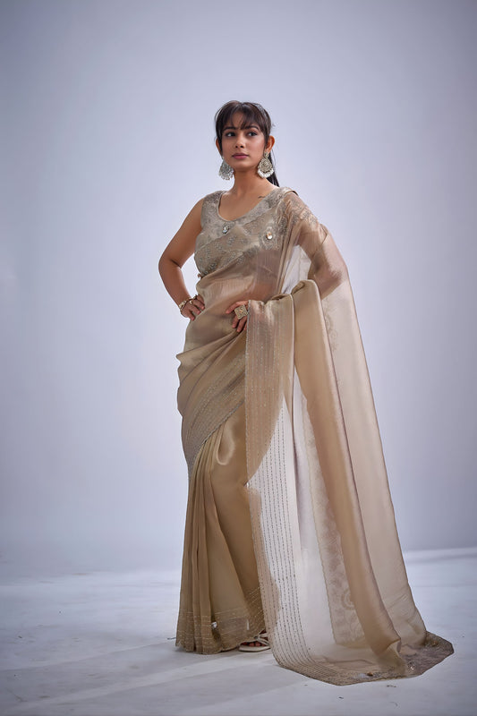 Elegant Golden Kanjivaram Pure Silk Saree Heavy Embroidered Border Blouse Piece