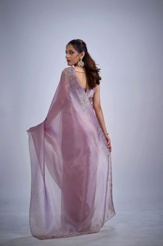 Elegant Lavender Kanjivaram Pure Silk Saree Heavy Embroidered Border Blouse Piece