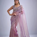 Elegant Lavender Kanjivaram Pure Silk Saree Heavy Embroidered Border Blouse Piece