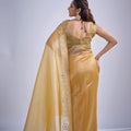 Stylish Mustard Yellow Kanjivaram Pure Silk Saree Embroidered Border Blouse Piece