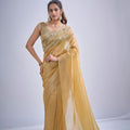 Stylish Mustard Yellow Kanjivaram Pure Silk Saree Embroidered Border Blouse Piece