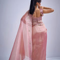 Graceful Baby Pink Kanjivaram Pure Silk Saree Embroidered Border Blouse Piece