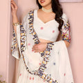 Elegant Off White Star Georgette Embroidered Printed Lehenga Choli Dupatta for Wedding