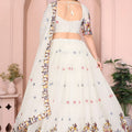 Elegant Off White Star Georgette Embroidered Printed Lehenga Choli Dupatta for Wedding